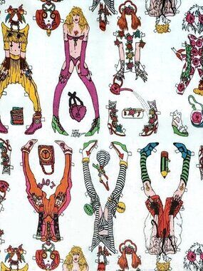 Vintage Betsey Johnson Paper Dolls Scarf Babe Girl Bag Dress Shoes Top Pants Art